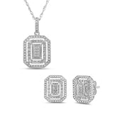 1/4 CT. T. W. Multi-Diamond Double Octagon Frame Pendant and Stud Earrings Set in Sterling Silver