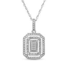 1/4 CT. T. W. Multi-Diamond Double Octagon Frame Pendant and Stud Earrings Set in Sterling Silver