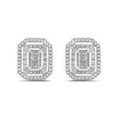 1/4 CT. T. W. Multi-Diamond Double Octagon Frame Pendant and Stud Earrings Set in Sterling Silver