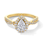 1 CT. T.W. Pear-Shaped Certified Lab-Grown Diamond Frame Crossover Shank Engagement Ring in 14K Gold (FSI2)