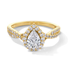 1 CT. T.W. Pear-Shaped Certified Lab-Grown Diamond Frame Crossover Shank Engagement Ring in 14K Gold (FSI2)
