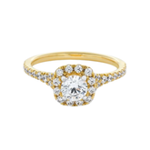 1 CT. T.W. Certified Lab-Grown Diamond Cushion Frame Split Shank Engagement Ring in 14K Gold (F/SI2)