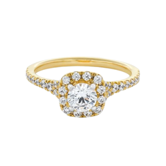 1 CT. T.W. Certified Lab-Grown Diamond Cushion Frame Split Shank Engagement Ring in 14K Gold (F/SI2)