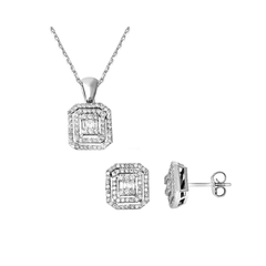 1/4 CT. T.W. Multi-Diamond Double Octagon Frame Pendant and Stud Earrings Set in Sterling Silver