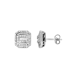 1/4 CT. T.W. Multi-Diamond Double Octagon Frame Pendant and Stud Earrings Set in Sterling Silver