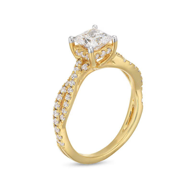 1-3/8 CT. T.W. Princess-Cut Certified Lab-Grown Diamond Twist Shank Engagement Ring in 14K Gold (I/SI2)