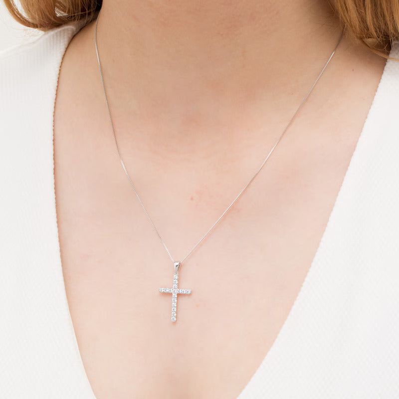 1/2 CT. T.W. Certified Lab-Grown Diamond Cross Pendant in 14K White Gold (F/SI2)