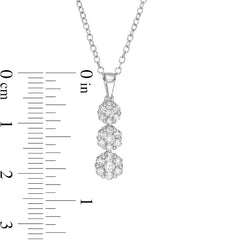 1/2 CT. T.W. Multi-Diamond Graduated Three Stone Flower Pendant in 10K White Gold