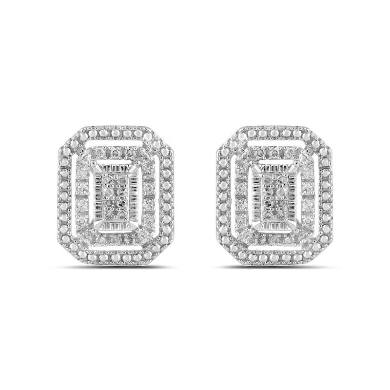 1/4 CT. T. W. Multi-Diamond Double Octagon Frame Pendant and Stud Earrings Set in Sterling Silver