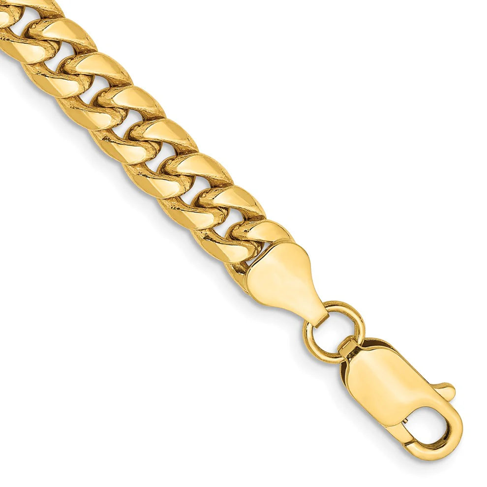 14k 6mm 8 inch Yellow Gold Semi-Solid Miami Cuban Chain Bracelet