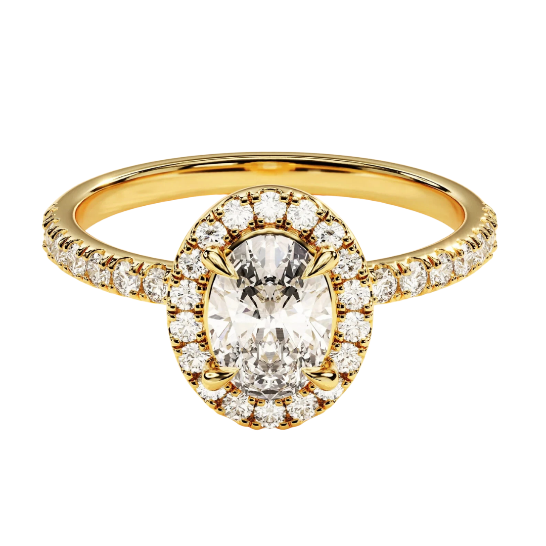 1 CT. T.W. Oval Certified Lab-Grown Diamond Frame Engagement Ring in 14K Gold (F/SI2)