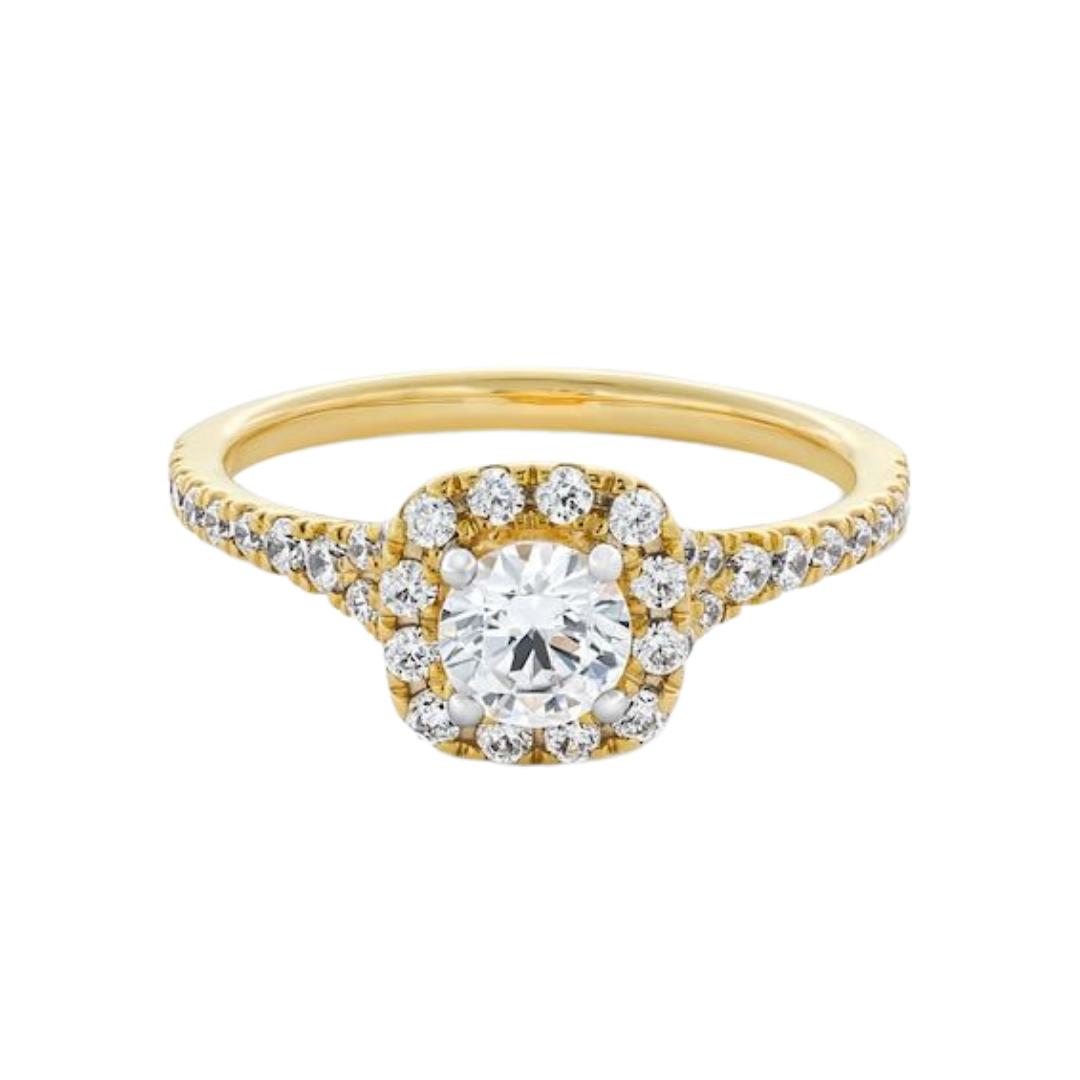1 CT. T.W. Certified Lab-Grown Diamond Cushion Frame Split Shank Engagement Ring in 14K Gold (F/SI2)