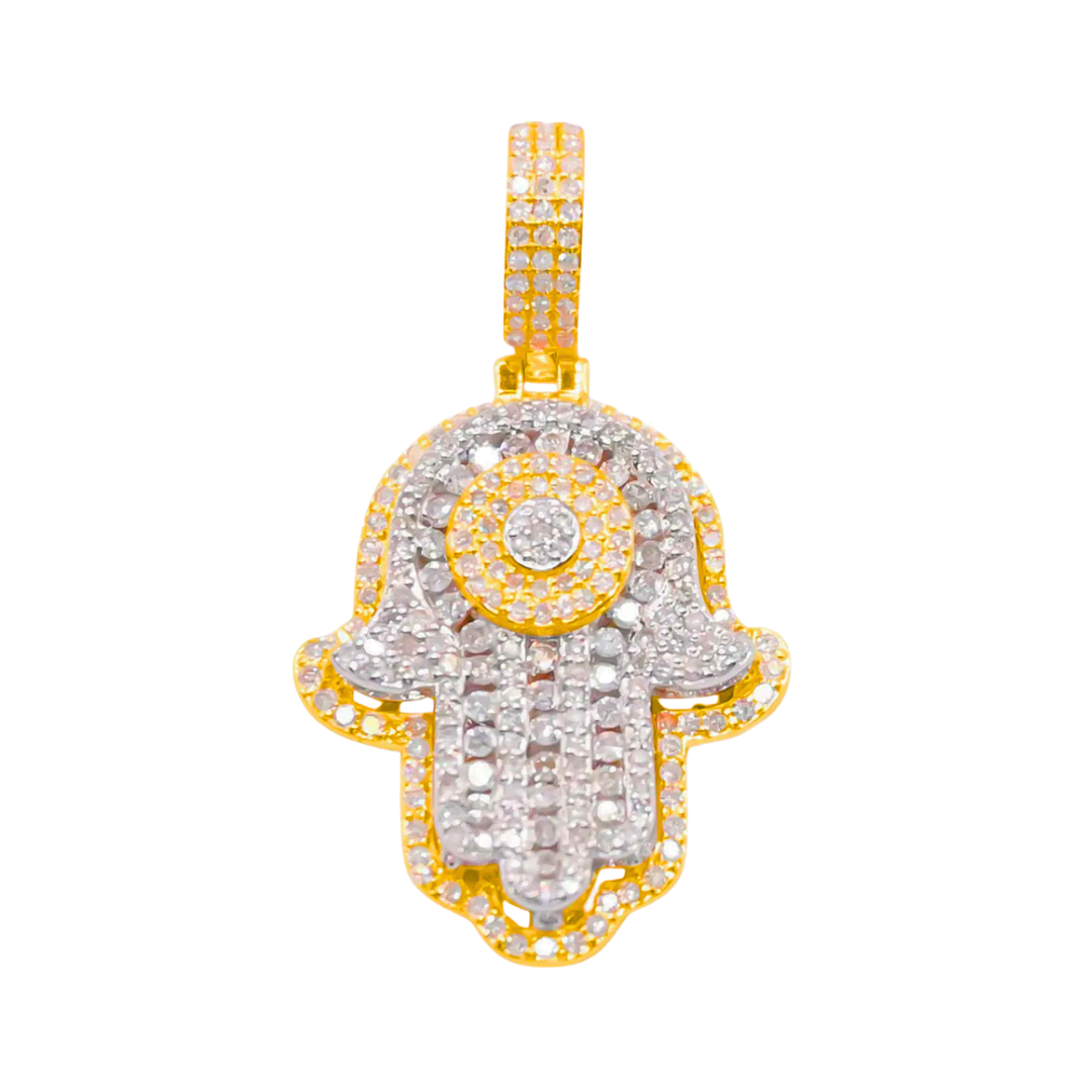 1.00 CT. Diamond Hamsa Pendant in 10K Yellow Gold