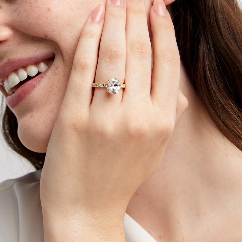 2-3/4 CT. T.W. Certified Oval Lab-Grown Diamond Hidden Frame Engagement Ring in 14K Gold (F/VS2)