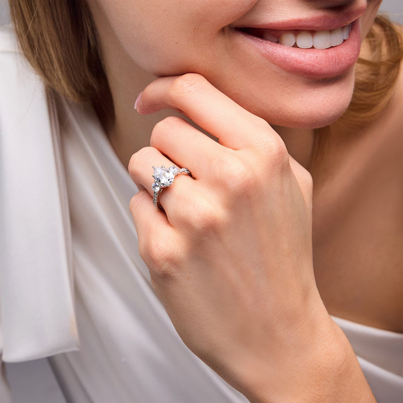 2-3/4 CT. T.W. Pear-Shaped Certified Lab-Grown Diamond Three Stone Engagement Ring in 14K Gold (F/SI2)