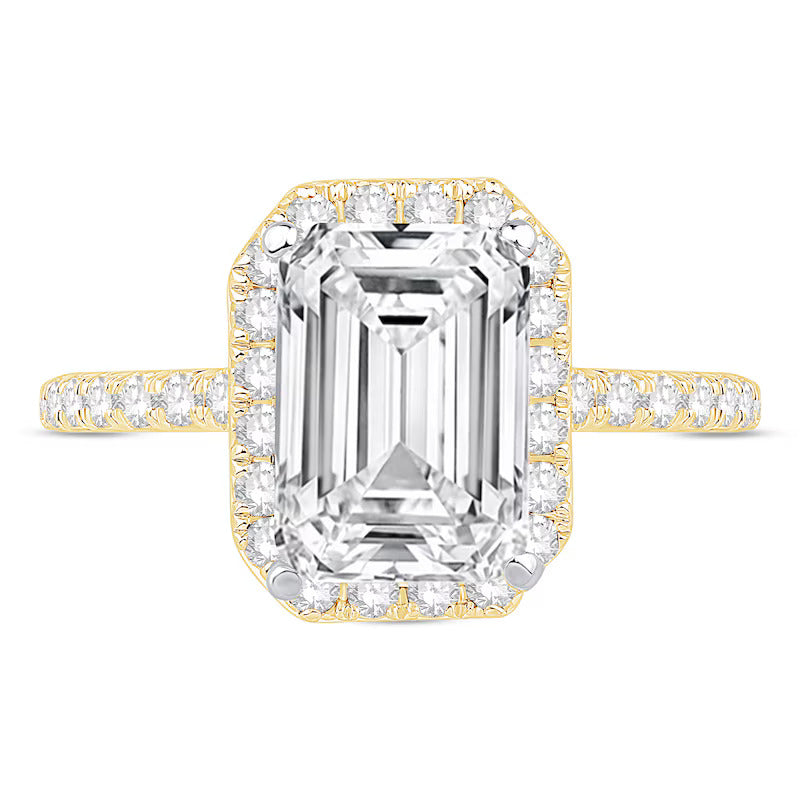 3-1/2 CT. T.W. Emerald-Cut Certified Lab-Grown Diamond Frame Engagement Ring in 14K Gold (F/VS2)