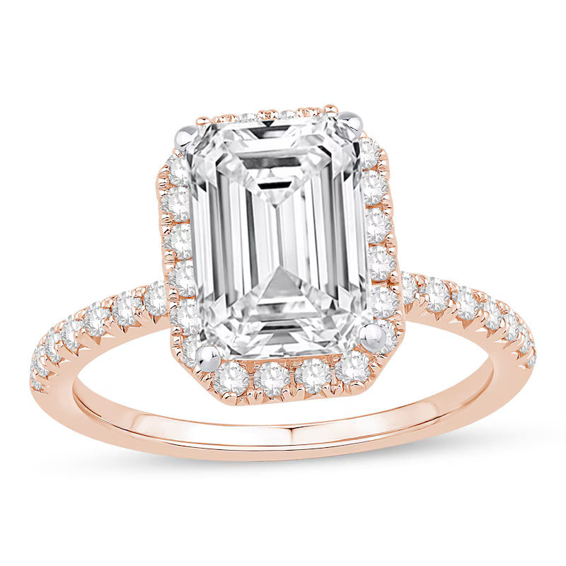 3-1/2 CT. T.W. Emerald-Cut Certified Lab-Grown Diamond Frame Engagement Ring in 14K Gold (F/VS2)