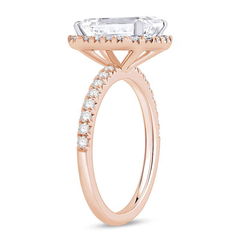 3-1/2 CT. T.W. Emerald-Cut Certified Lab-Grown Diamond Frame Engagement Ring in 14K Gold (F/VS2)