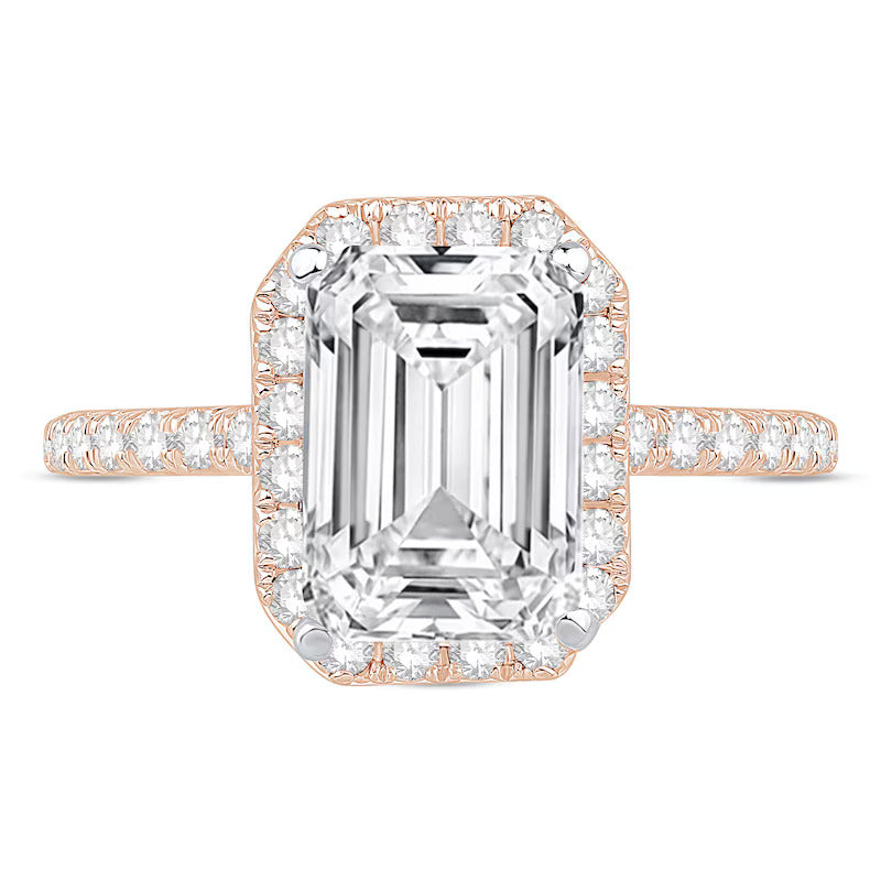 3-1/2 CT. T.W. Emerald-Cut Certified Lab-Grown Diamond Frame Engagement Ring in 14K Gold (F/VS2)