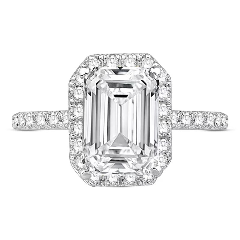 3-1/2 CT. T.W. Emerald-Cut Certified Lab-Grown Diamond Frame Engagement Ring in 14K Gold (F/VS2)