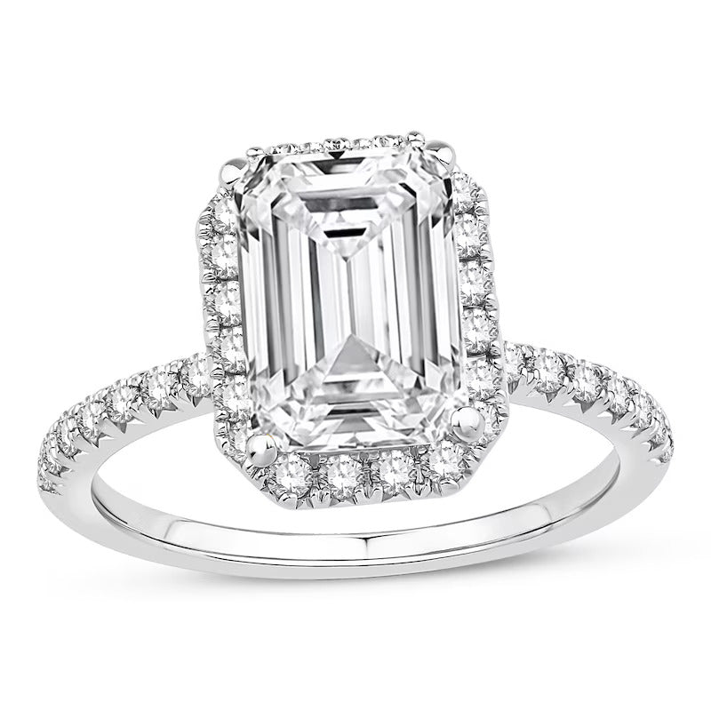 3-1/2 CT. T.W. Emerald-Cut Certified Lab-Grown Diamond Frame Engagement Ring in 14K Gold (F/VS2)