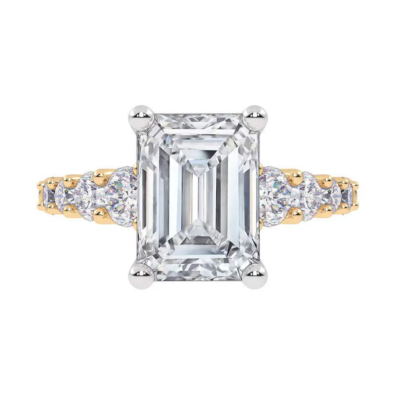 3-3/4 CT. T.W. Emerald-Cut Certified Lab-Grown Diamond Graduated Shank Engagement Ring in 14K Gold (I/SI2)