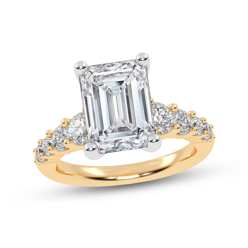 3-3/4 CT. T.W. Emerald-Cut Certified Lab-Grown Diamond Graduated Shank Engagement Ring in 14K Gold (I/SI2)