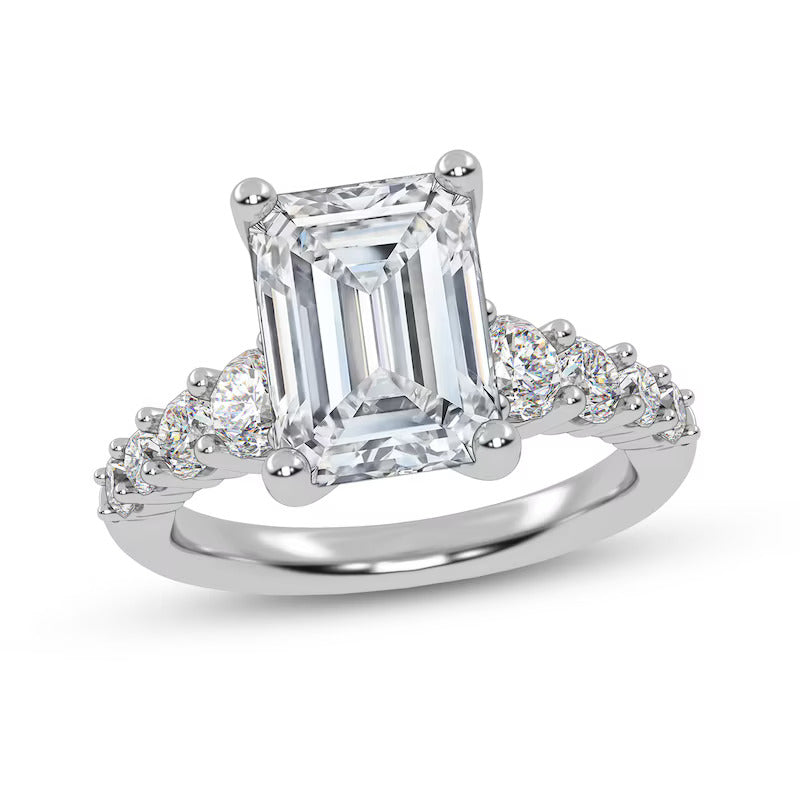 3-3/4 CT. T.W. Emerald-Cut Certified Lab-Grown Diamond Graduated Shank Engagement Ring in 14K Gold (I/SI2)