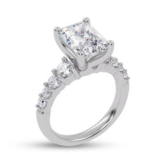 3-3/4 CT. T.W. Emerald-Cut Certified Lab-Grown Diamond Graduated Shank Engagement Ring in 14K Gold (I/SI2)