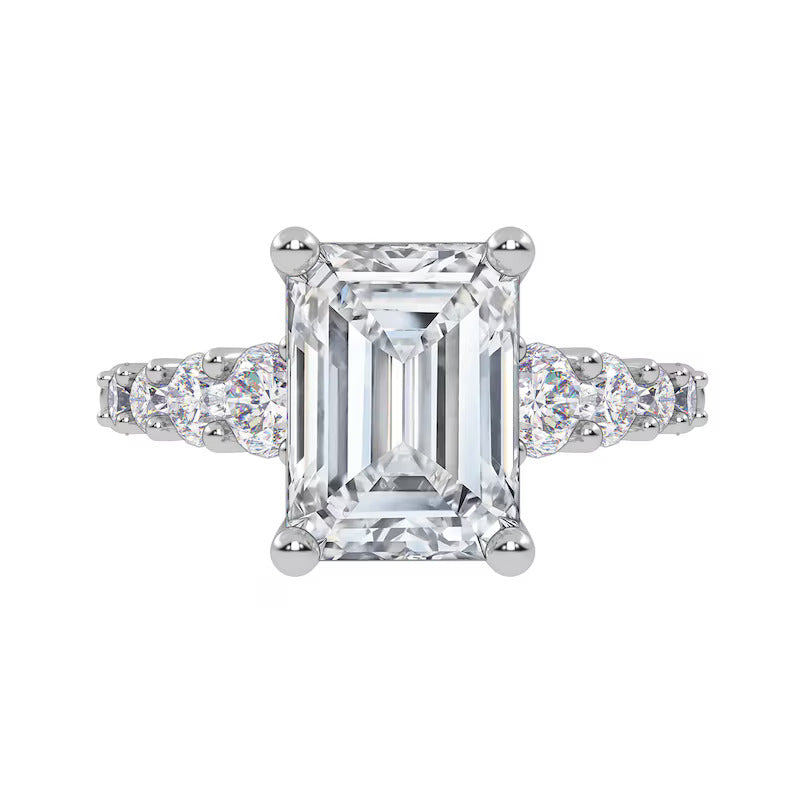 3-3/4 CT. T.W. Emerald-Cut Certified Lab-Grown Diamond Graduated Shank Engagement Ring in 14K Gold (I/SI2)