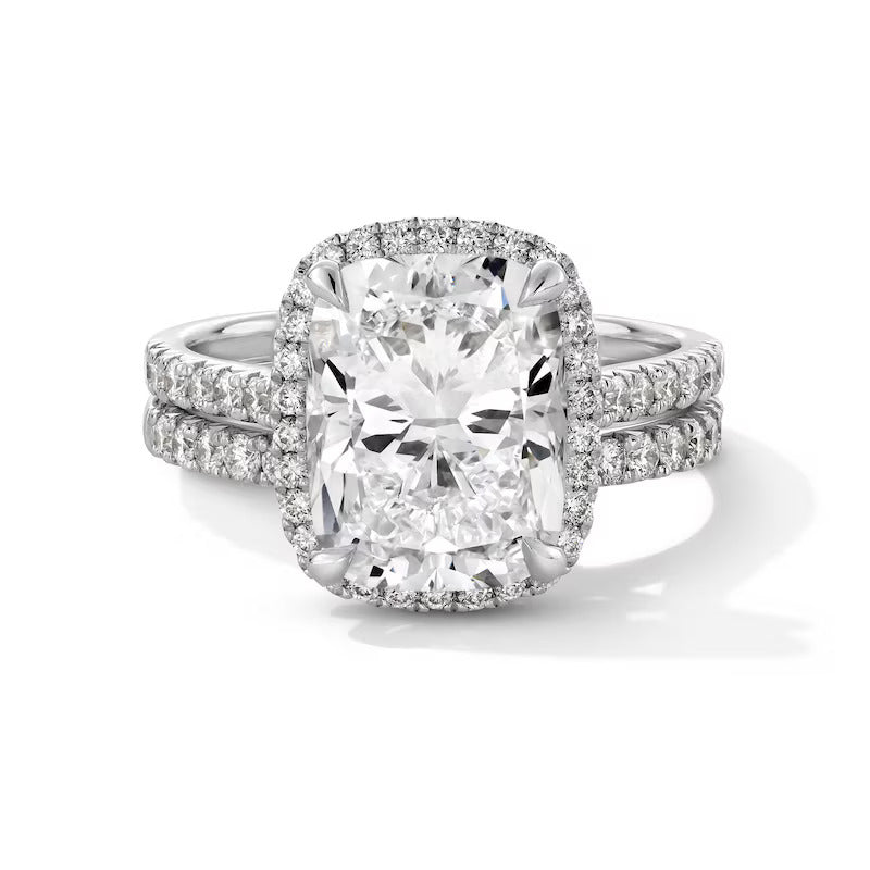 4-5/8 CT. T.W. Cushion-Cut Certified Lab-Grown Diamond Frame Bridal Set in 14K White Gold (F/VS2)