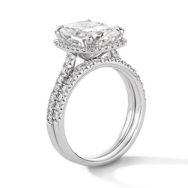 4-5/8 CT. T.W. Cushion-Cut Certified Lab-Grown Diamond Frame Bridal Set in 14K White Gold (F/VS2)