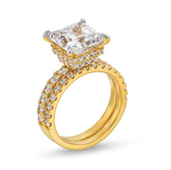 4-1/3 CT. T.W. Princess-Cut Certified Lab-Grown Diamond Bridal Set in 14K Gold (F/VS2)