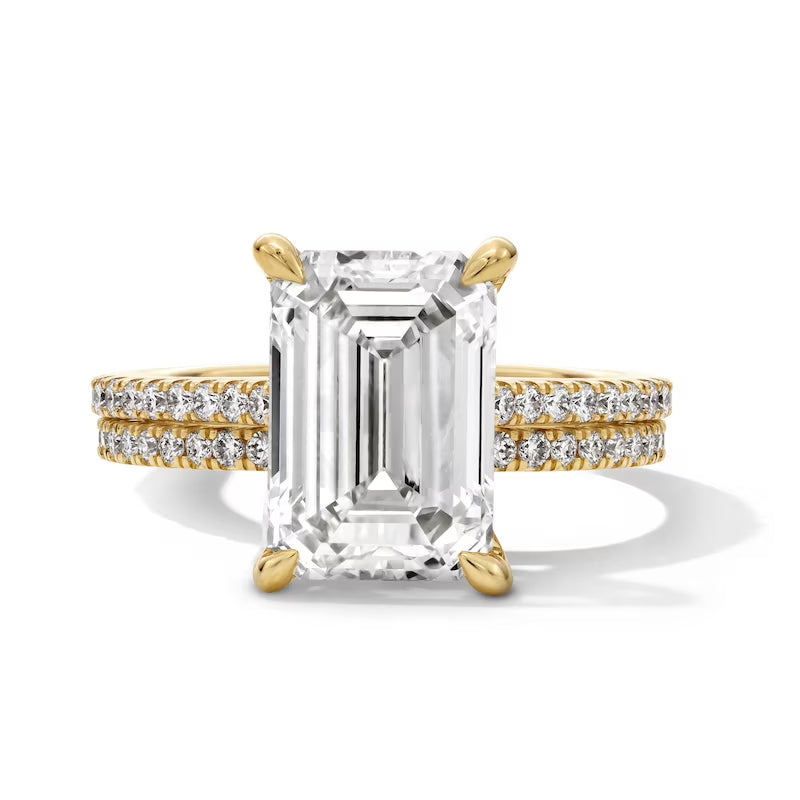 5-5/8 CT. T.W. Emerald-Cut Certified Lab-Grown Diamond Bridal Set in 14K Gold (F/VS2)