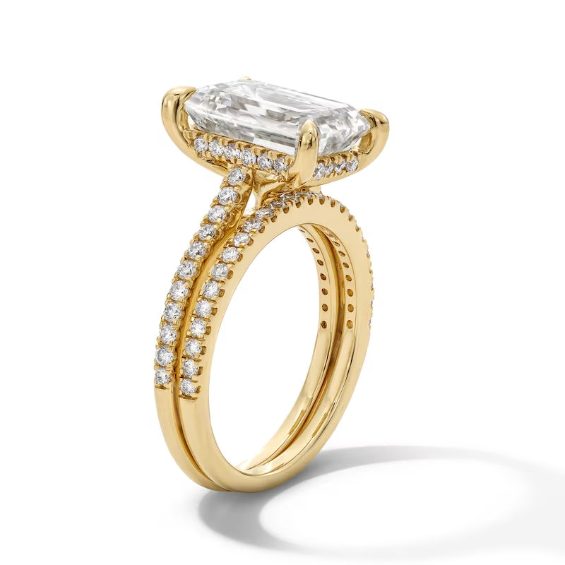 5-5/8 CT. T.W. Emerald-Cut Certified Lab-Grown Diamond Bridal Set in 14K Gold (F/VS2)