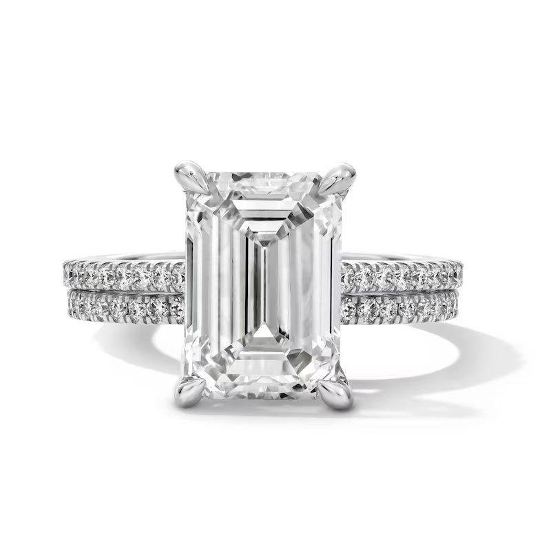 5-5/8 CT. T.W. Emerald-Cut Certified Lab-Grown Diamond Bridal Set in 14K Gold (F/VS2)