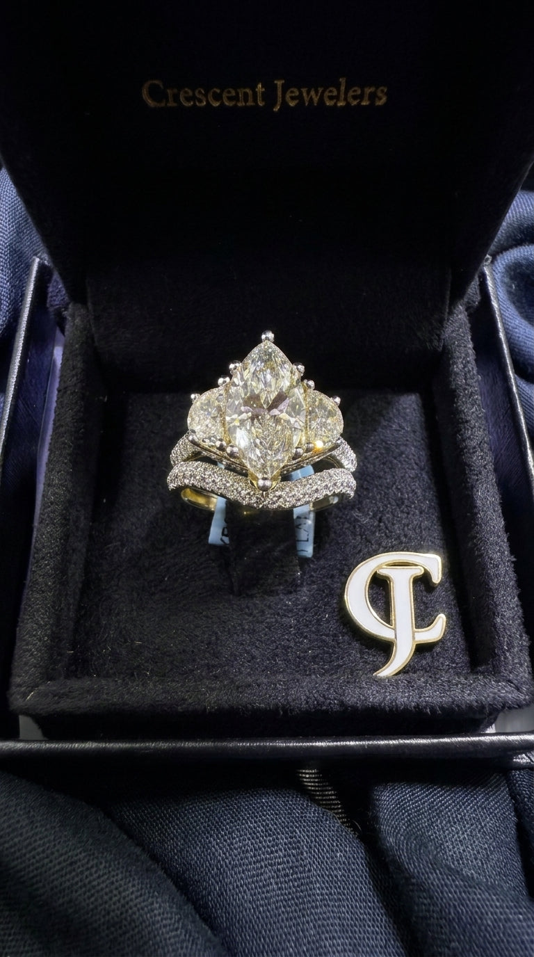 14Kt Yellow Gold with 4.48ctw Lab Grown Diamonds, 2.97ctw Marquee Cut Centre Diamond Bridal Set (Ring)