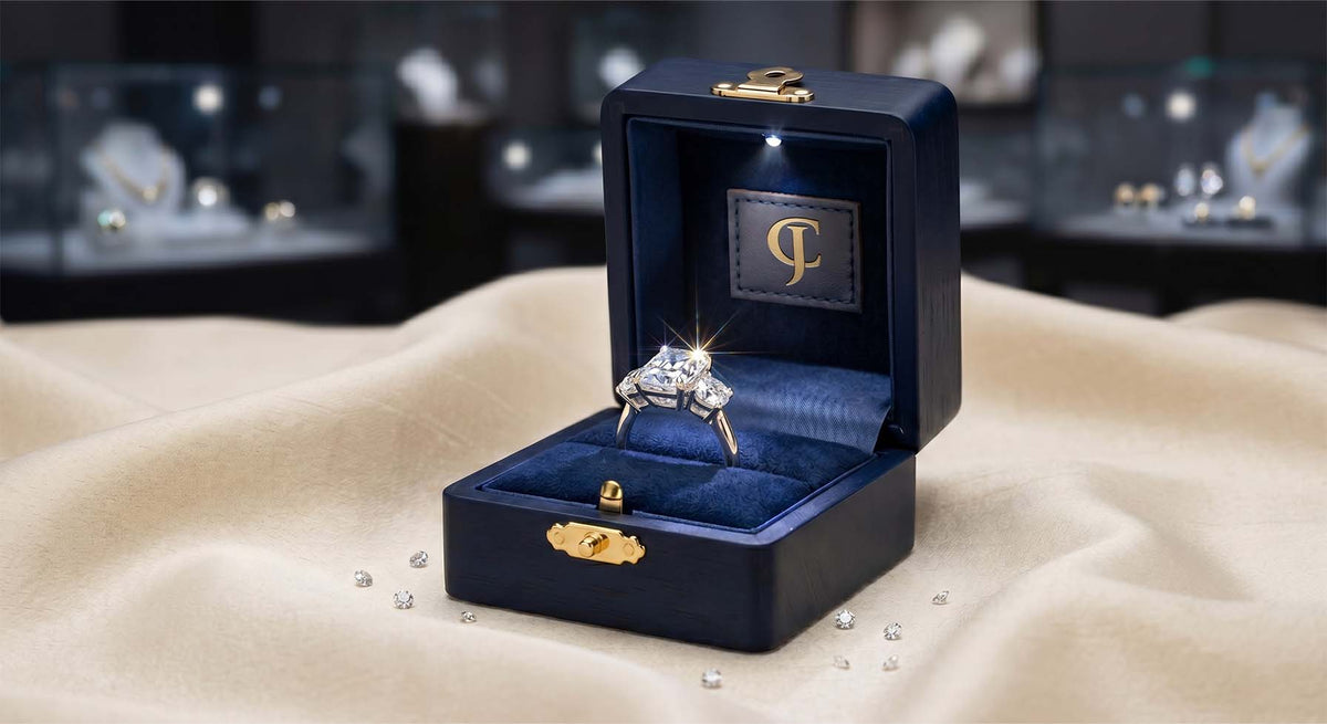 14kt White Gold with total 2.40ctw Lab Grown Diamonds, 1.50ctw Radiant cut Centre Diamond.