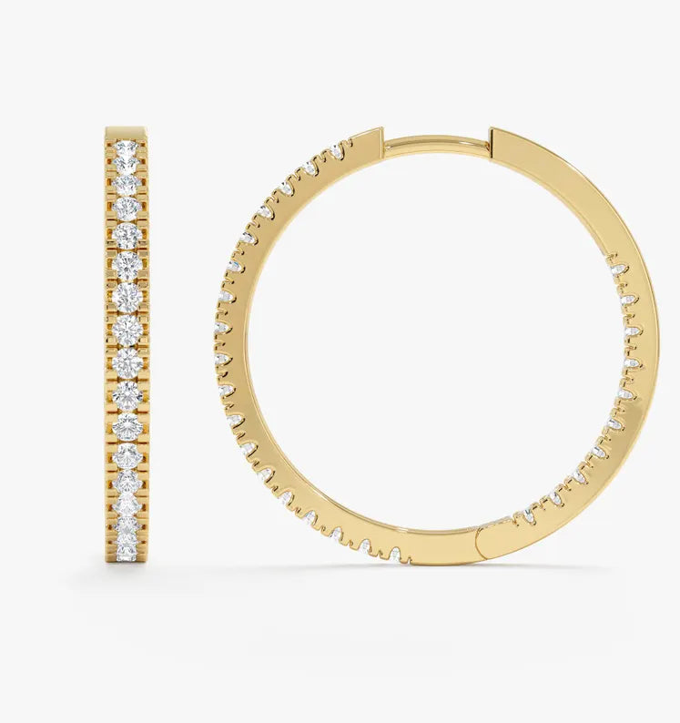 Diamond Hoop Earrings 2 ctw 10K Yellow Gold
