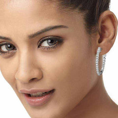 ctw 10K White Gold Diamond Endless Hoop Earrings 1.00